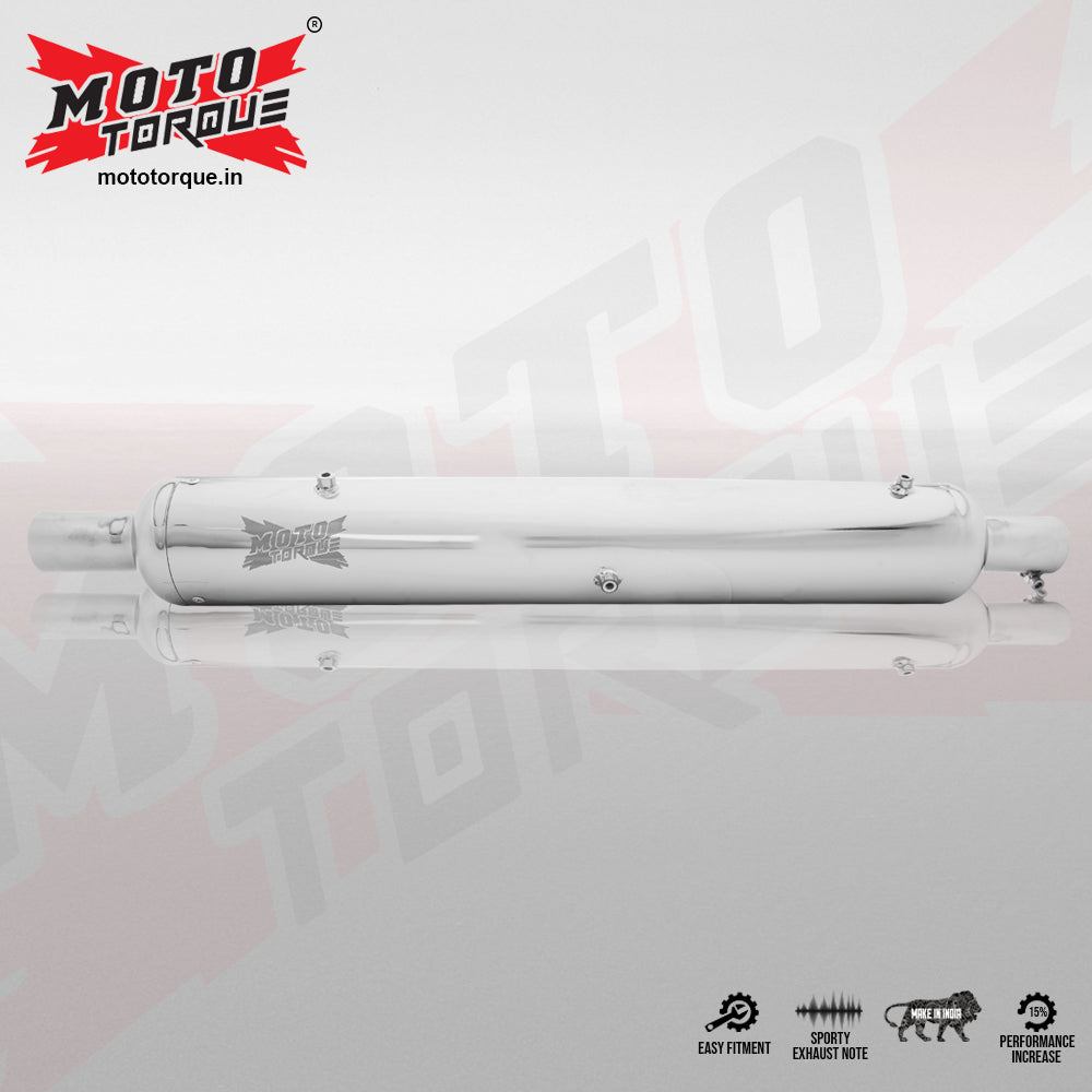 Moto Torque Replica Chrome Exhaust for Royal Enfield Classic 350/500 BS6 | Performance Exhaust with Deep Bass Sound - View 3