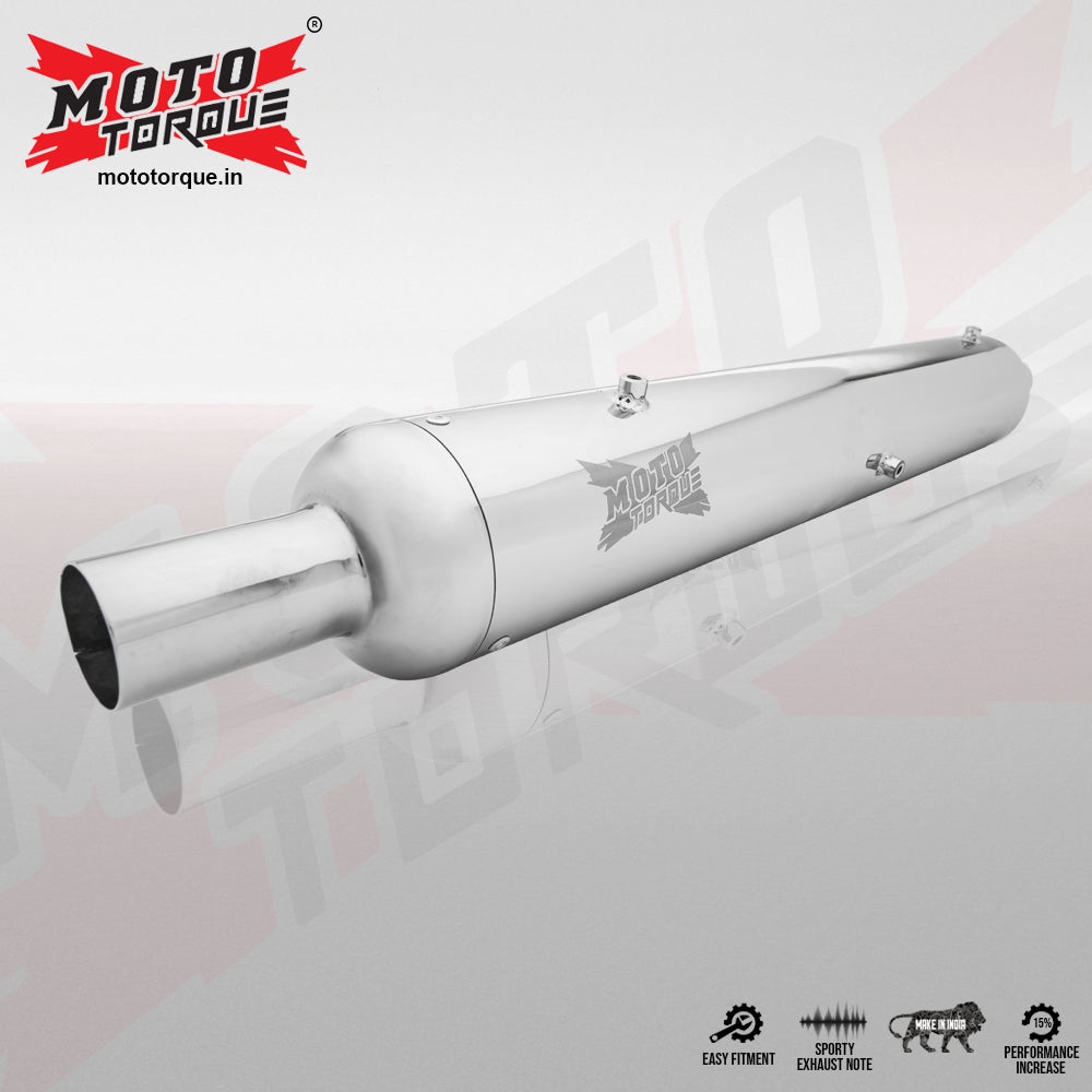 Moto Torque Replica Chrome Exhaust for Royal Enfield Classic 350/500 BS6 | Performance Exhaust with Deep Bass Sound - View 4