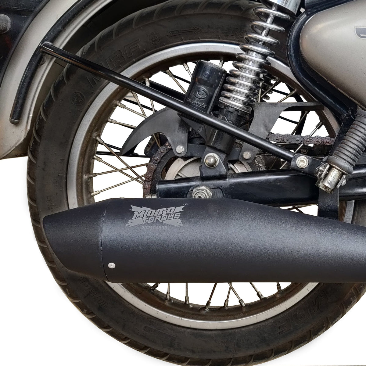 Moto Torque Dolphin Black Performance Exhaust for Royal Enfield – Universal UCE Slip-On Exhaust - View 5