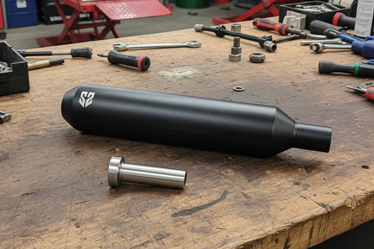 SS Motocorp Slip-On Exhaust for Royal Enfield Meteor 350 | Steel Polished & Matte Black Finish Performance Silencer - View 2