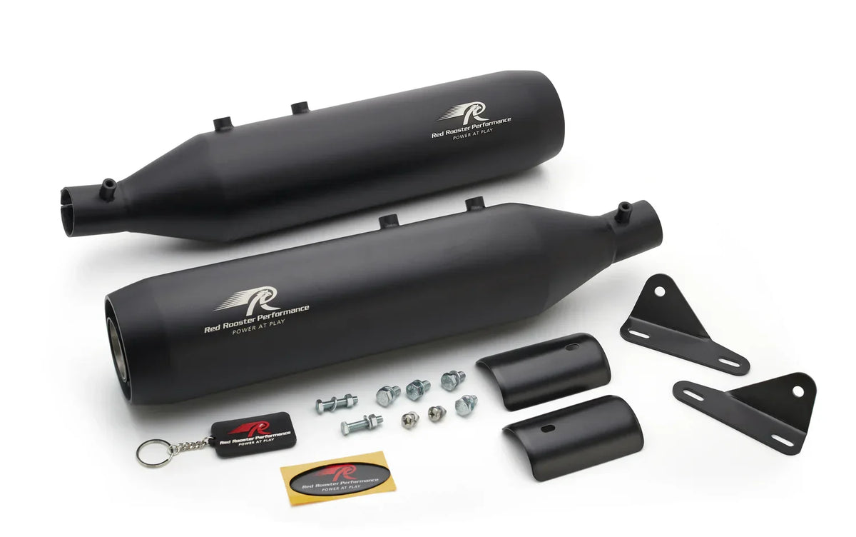 Red Rooster Astral Exhaust for Royal Enfield Super Meteor – Performance Slip-On (Black / Polish)
