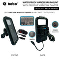 BOBO BM11H/M PRO PLUS Fully Waterproof Bike Phone Holder with PRO PLUS Vibration Damper with Fast 15W Wireless & USB-C
