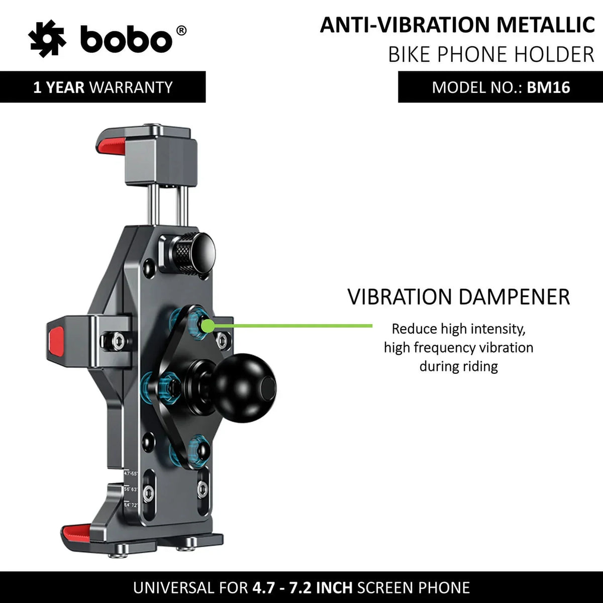 BOBO BM16 Anti-Vibration Metallic Bike Phone Holder with Fast 15W Wireless Charger - View 4