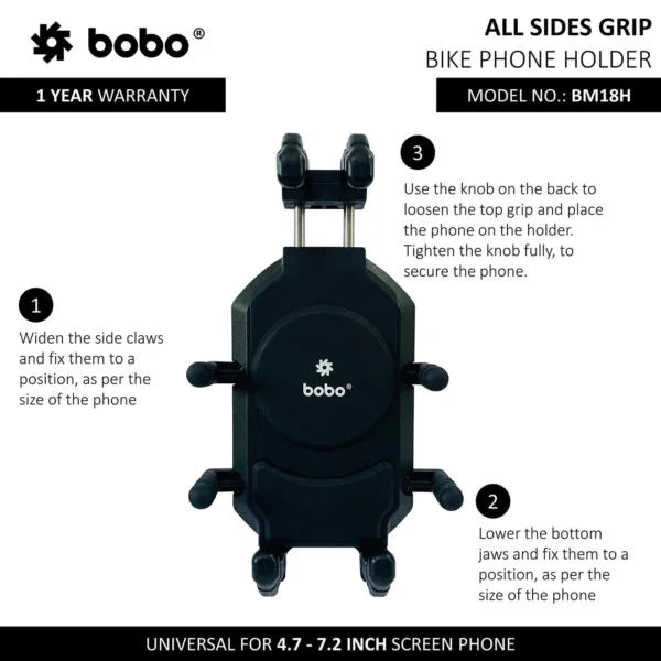 BOBO BM18H/M PRO Anti-Vibration Phone Mount with 15W Wireless Charger & USB-C Charging - View 4