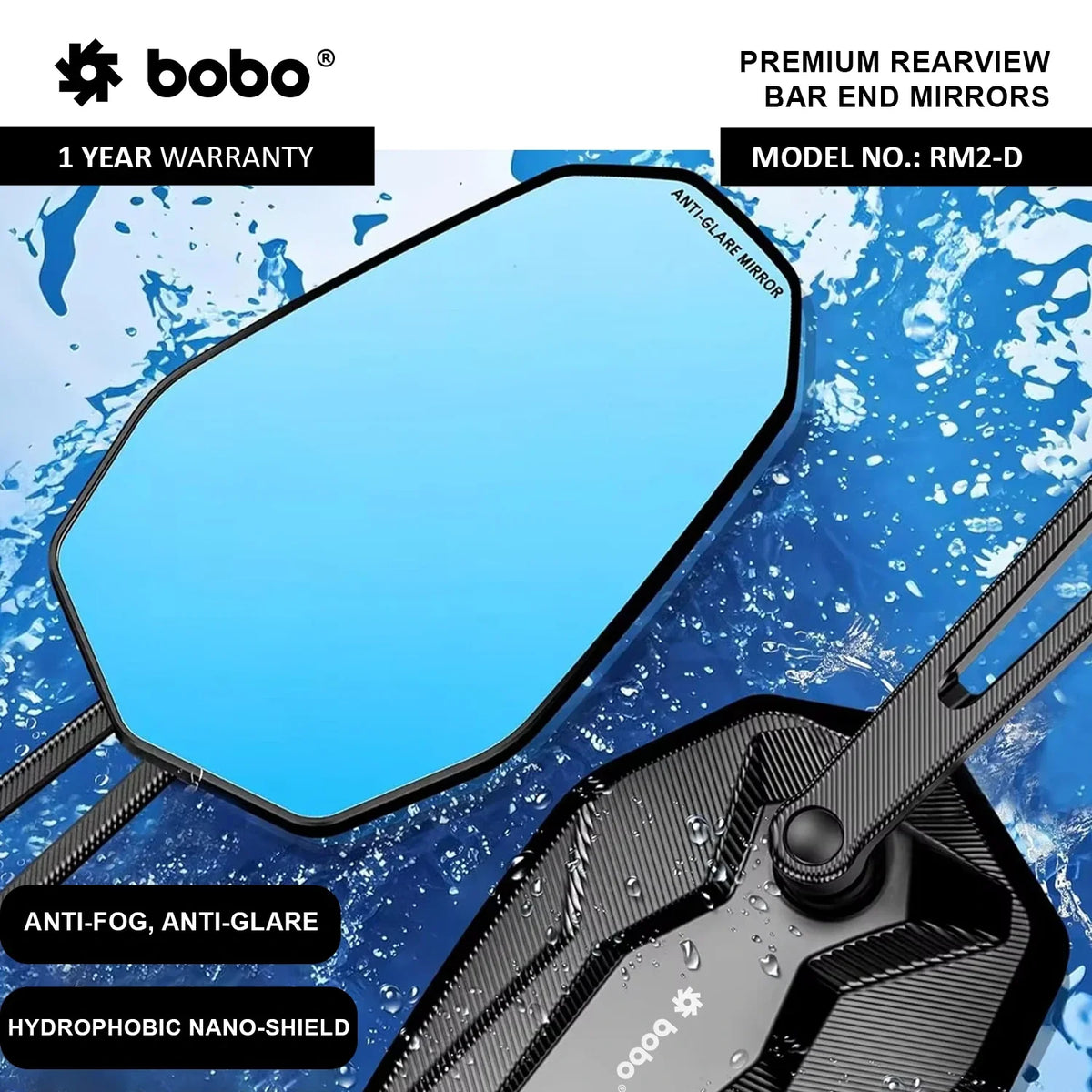 BOBO RM2-D Anti-Glare, Anti-Fog Bike Bar End Mirror - View 2