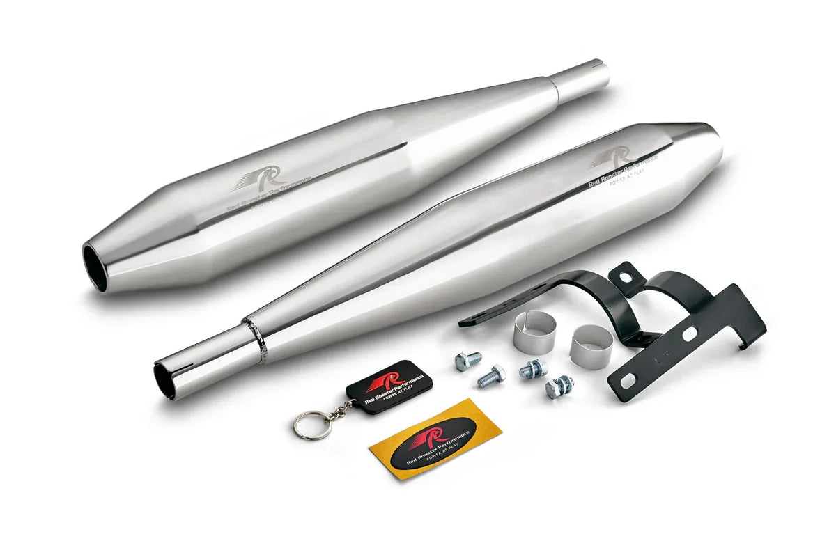 Red Rooster Celesta Pro Exhaust for Yezdi Roadster / Jawa 42 / Jawa 42 FJ / Jawa Classic (Polish / Black)