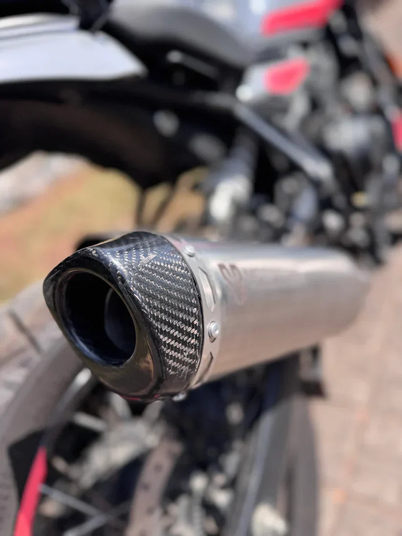 SS Motocorp Full System Exhaust for Royal Enfield Himalayan 450 | Stainless Steel Header + Carbon Fiber Tip Slip-On