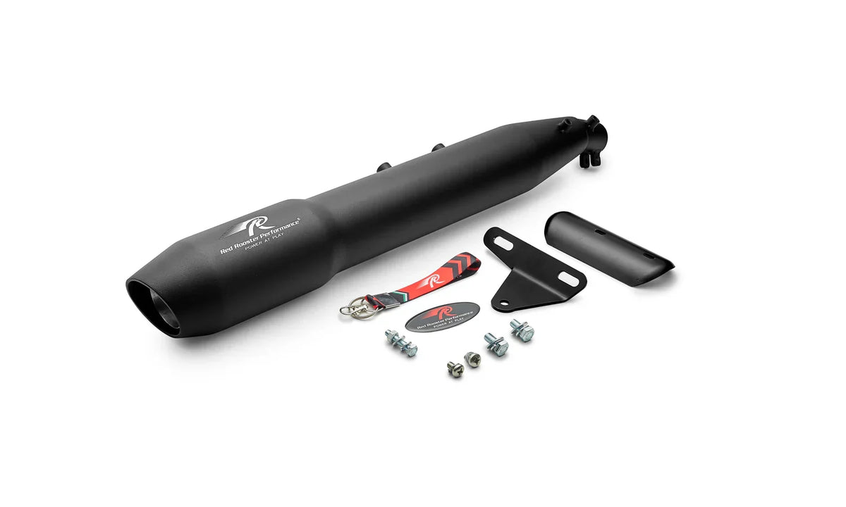 Red Rooster Pegasus Max Exhaust for Honda CB350 / Honda CB350C (Polish / Black / Matte) - View 2