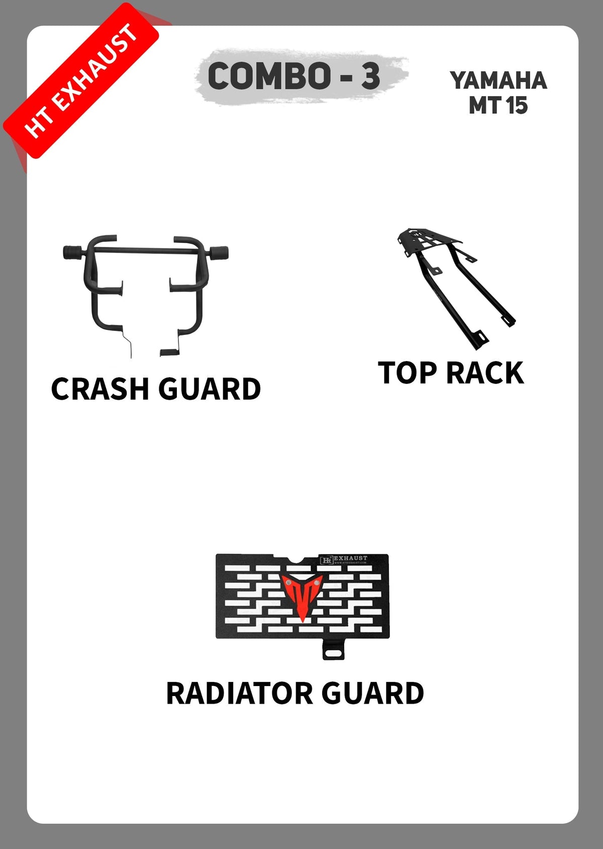COMBO 3 MT 15 CRASH GUARD + TOP RACK + RADIATOR GUARD