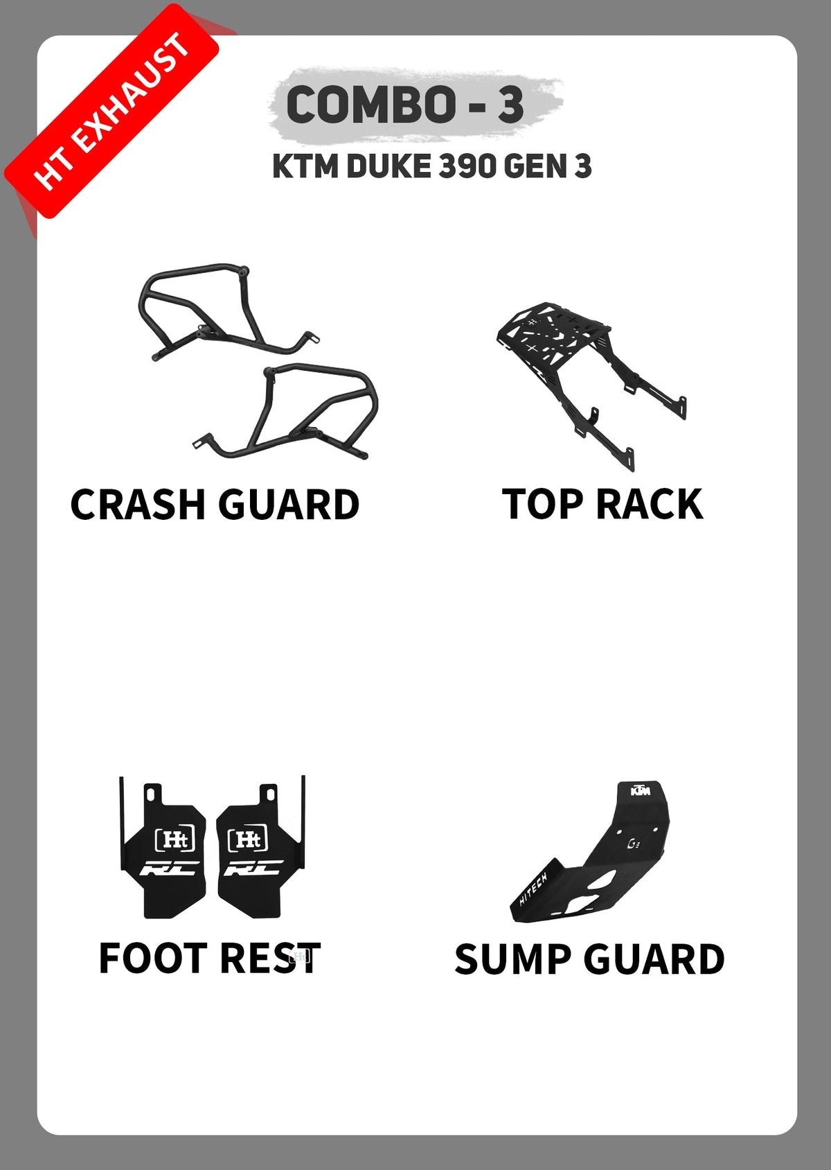 COMBO 3 DUKE GEN 3 CRASH GUARD + TOP RACK + FOOTREST + SUMP GUARD
