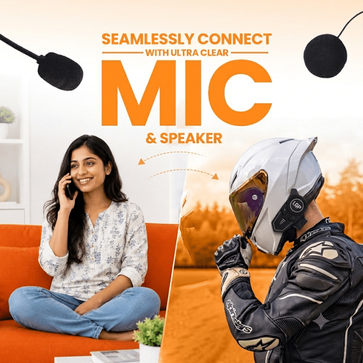 LGP F20 Pro Helmet Bluetooth Headset for Bike Riders, Bluetooth 6.1, Two-Person Intercom, Music Sharing, 1000mAh Battery, RGB