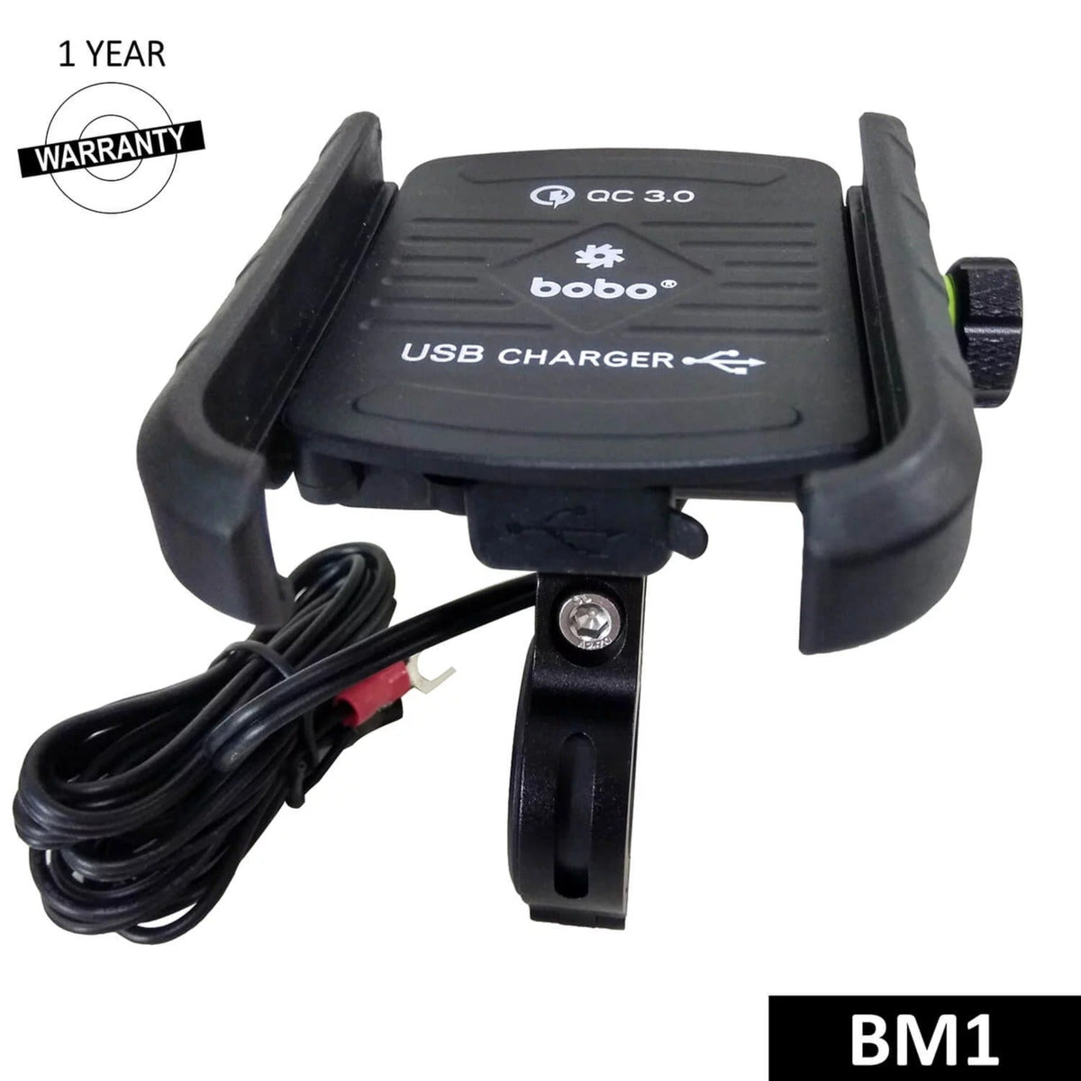 Bobo Bm1 Jaw-Grip Bike Phone Holder (With Fast Usb 3.0 Charger) Motorcycle Mobile Mount